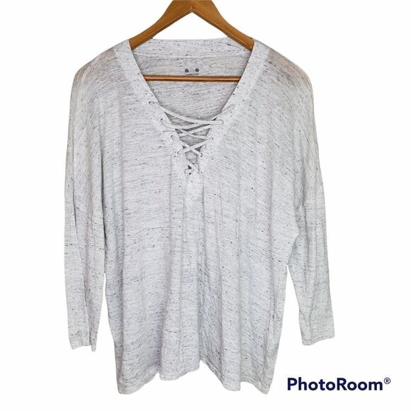 Three Dots Nepps Criss Cross Tie Front Gray Marled Tee XL - Picture 2 of 8